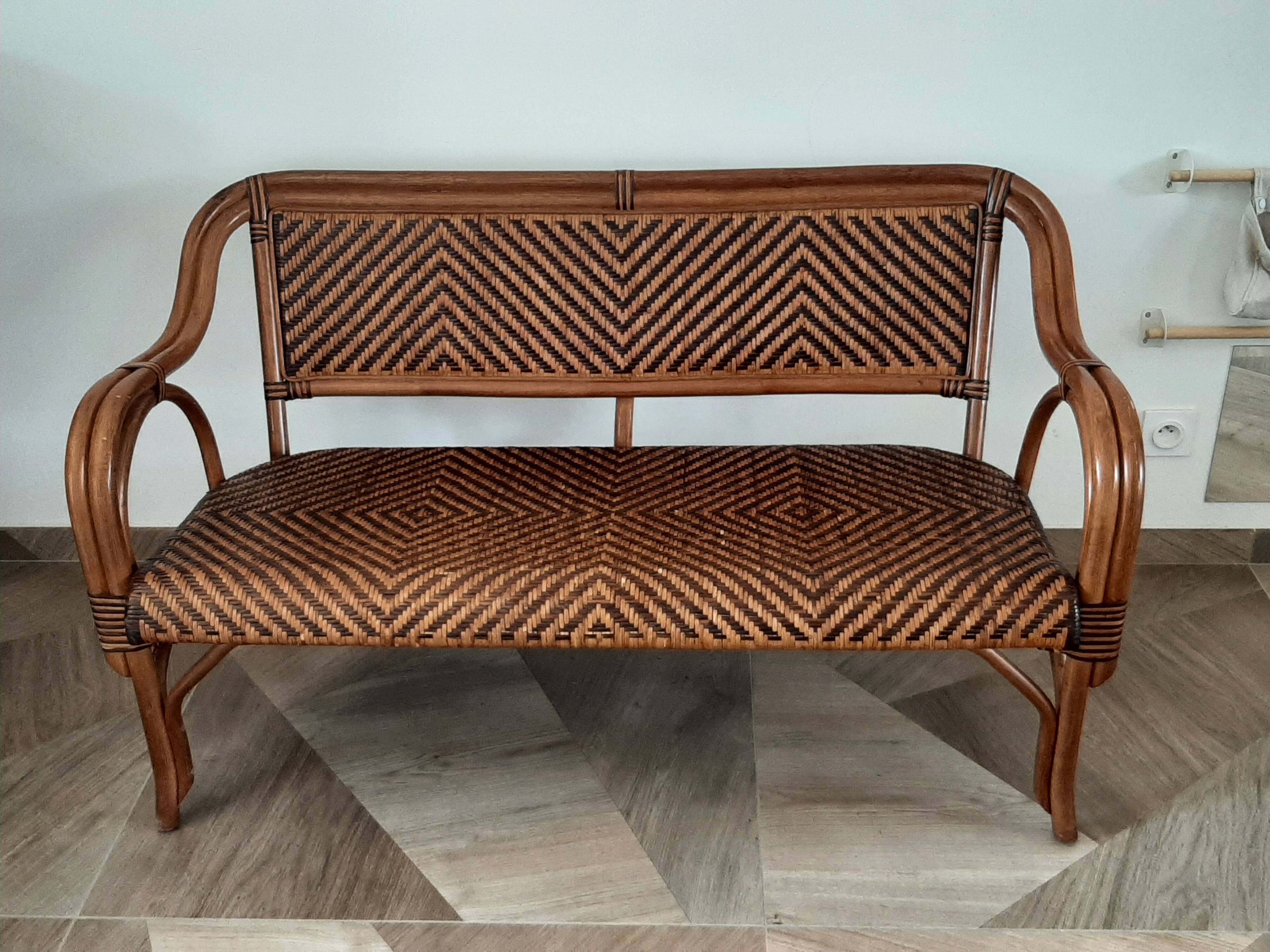 Vintage -Braided rattan sofa - chevron pattern