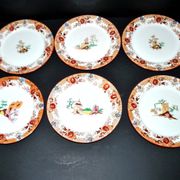 Sarreguemines dessert service 12 plates opaque earthenware bamboo polychrome Asian Chinese decor