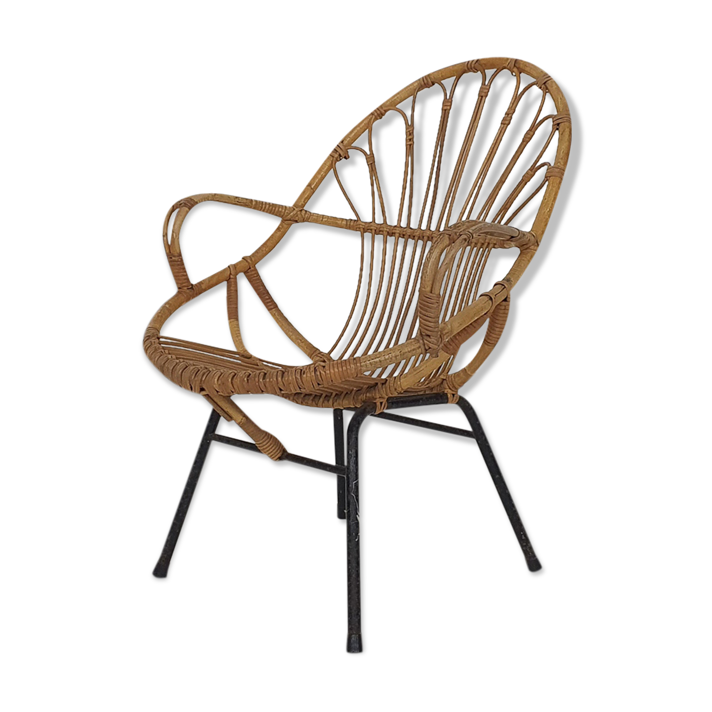 Rohe Noordwolde rattan and metal lounge chair, The Netherlands 1950's