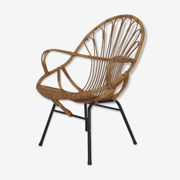 Rohe Noordwolde rattan and metal lounge chair, The Netherlands 1950's
