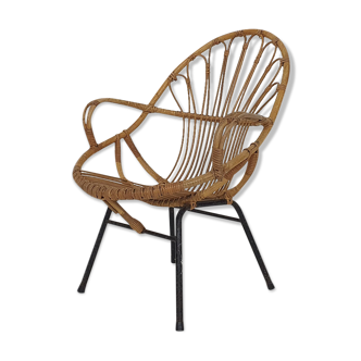 Fauteuil en rotin et en métal Rohe Noordwolde, Pays-Bas des années 1950