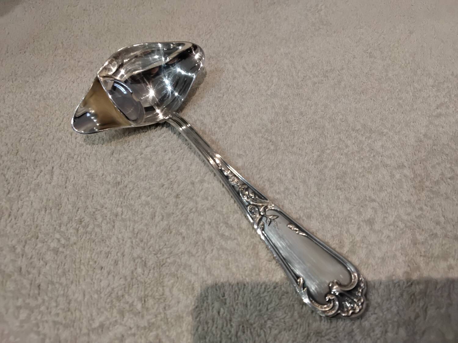 Silver-plated metal ladle for fat and lean meat, Ercuis silversmith, Louis XV, 29