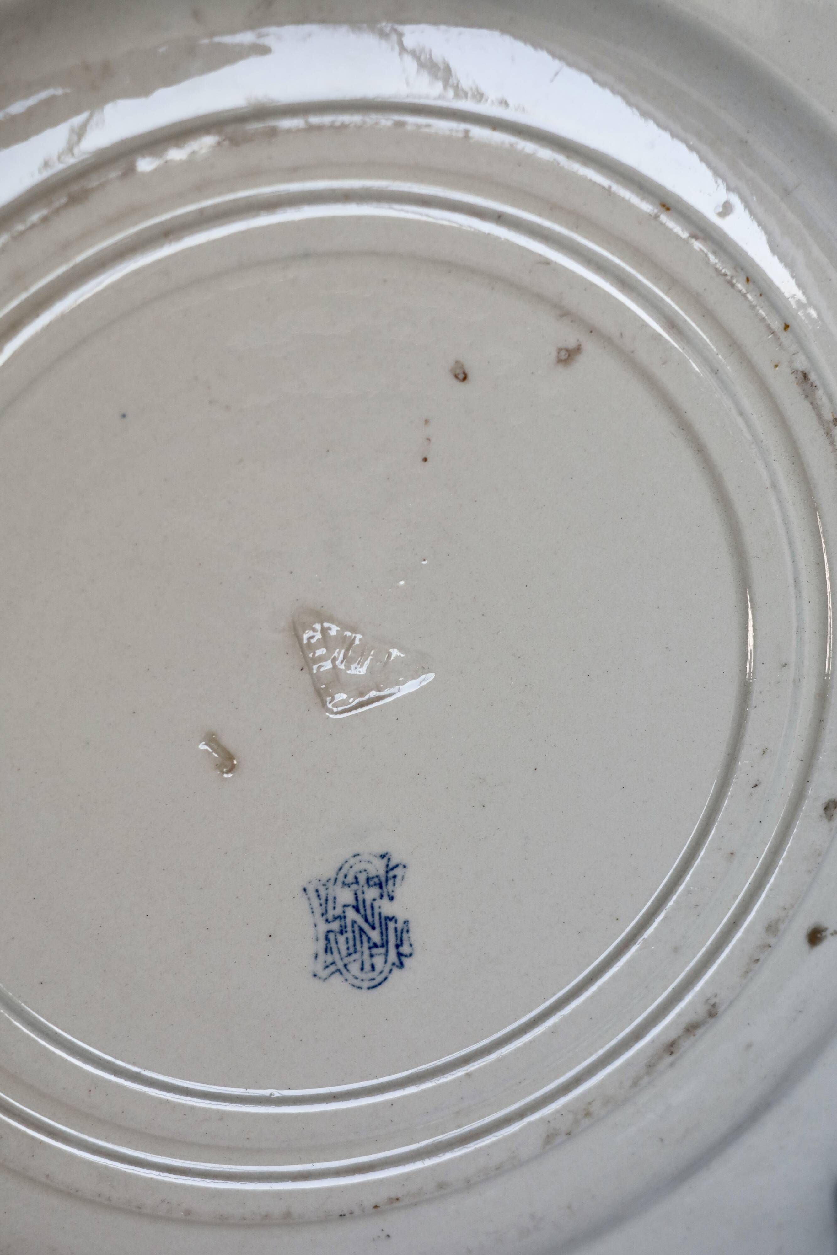 Antique dinner plates - Gien circa 1890 - Rouen blue garland pattern