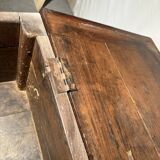 Large antique oak chest with turned legs