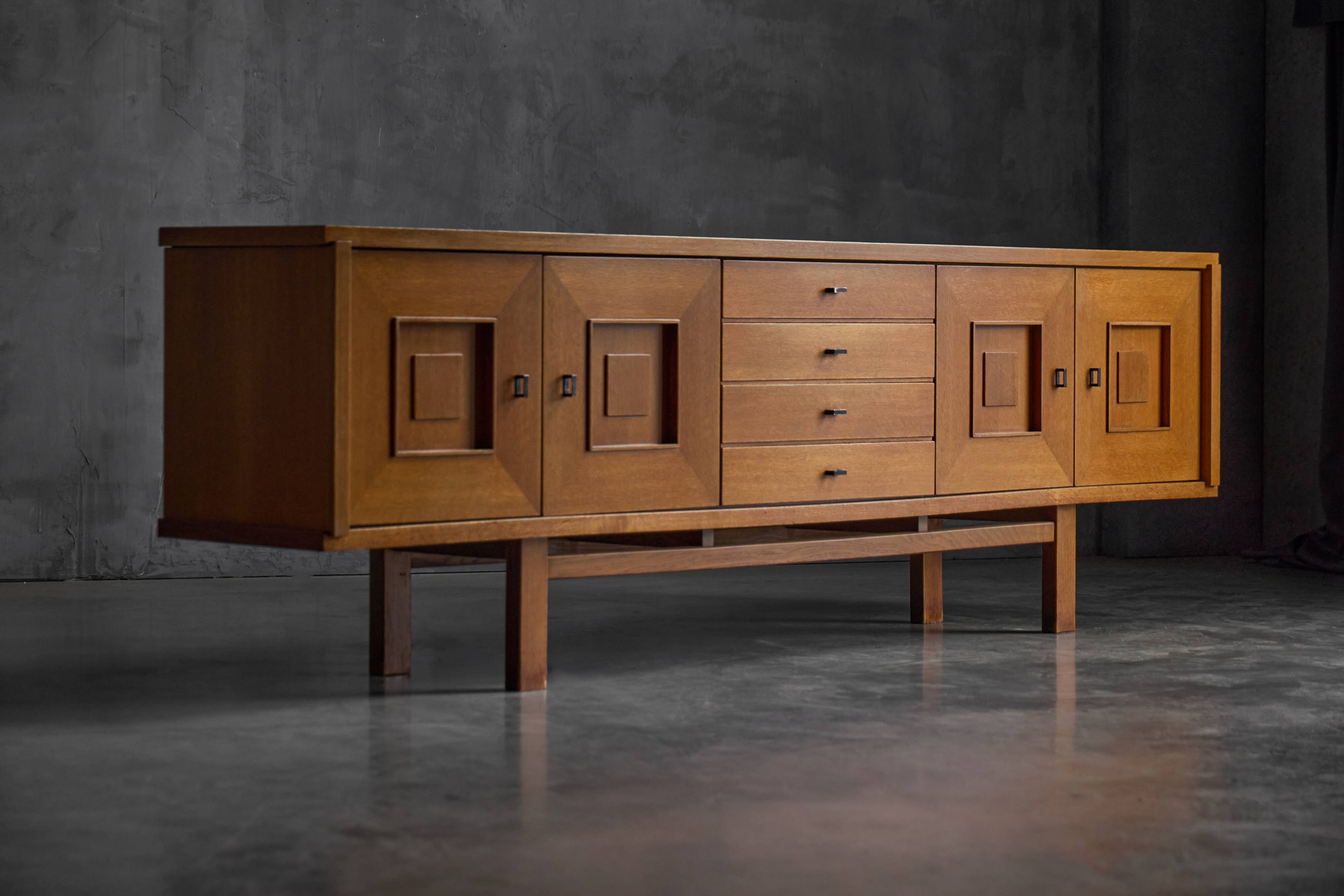 Brutalist Oak Buffet, Belgium, 1960s