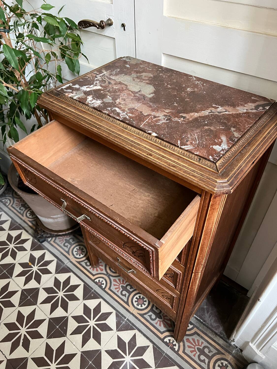 Chest of drawers, chest of drawers in wood and marble