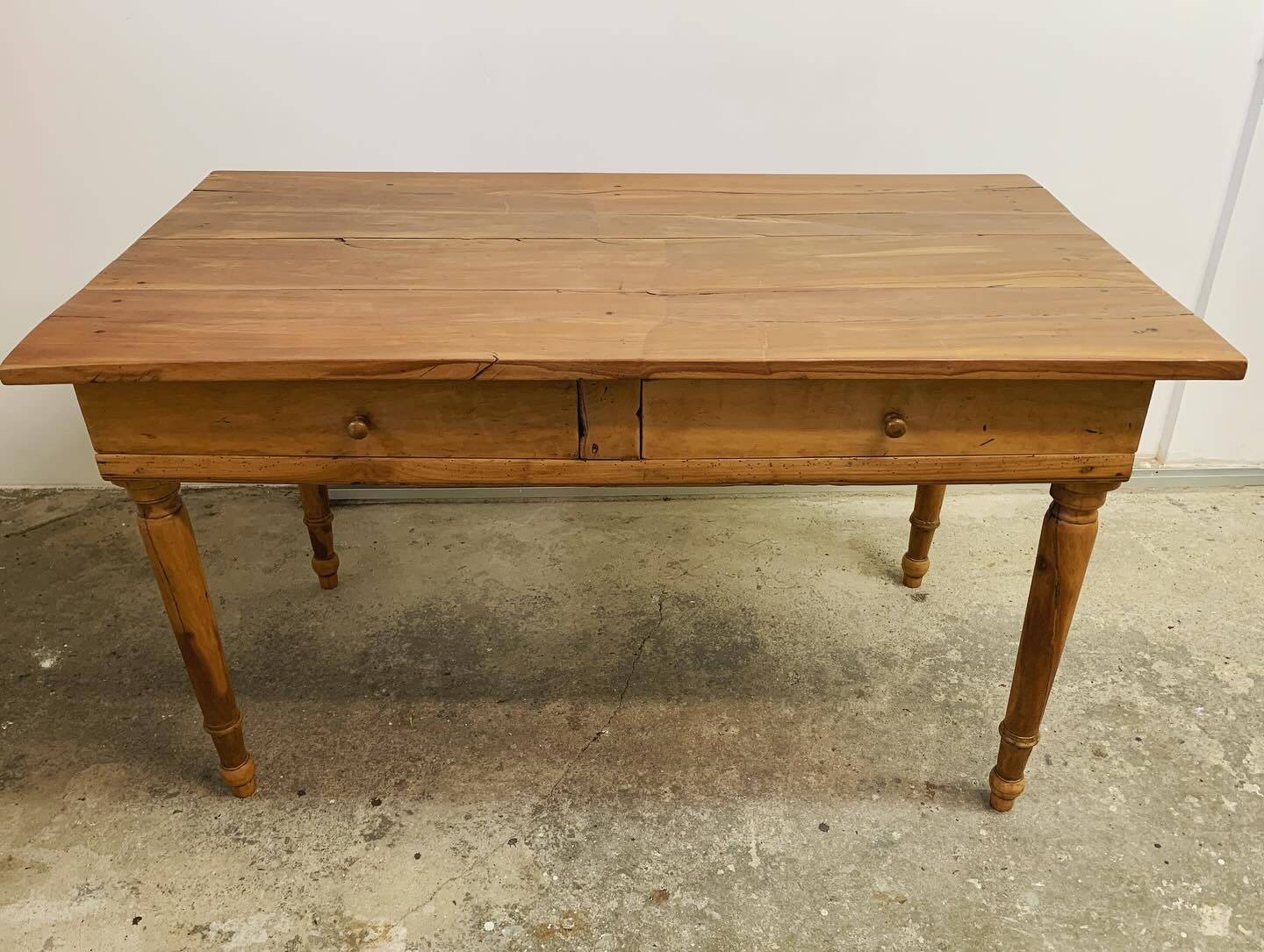 Old walnut farm table with pulls