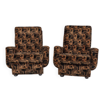 PAIRE DE FAUTEUILS VINTAGE EN VELOURS MULTICOLORE DES ANNÉES 1970, DEMANDE ITALIENNE