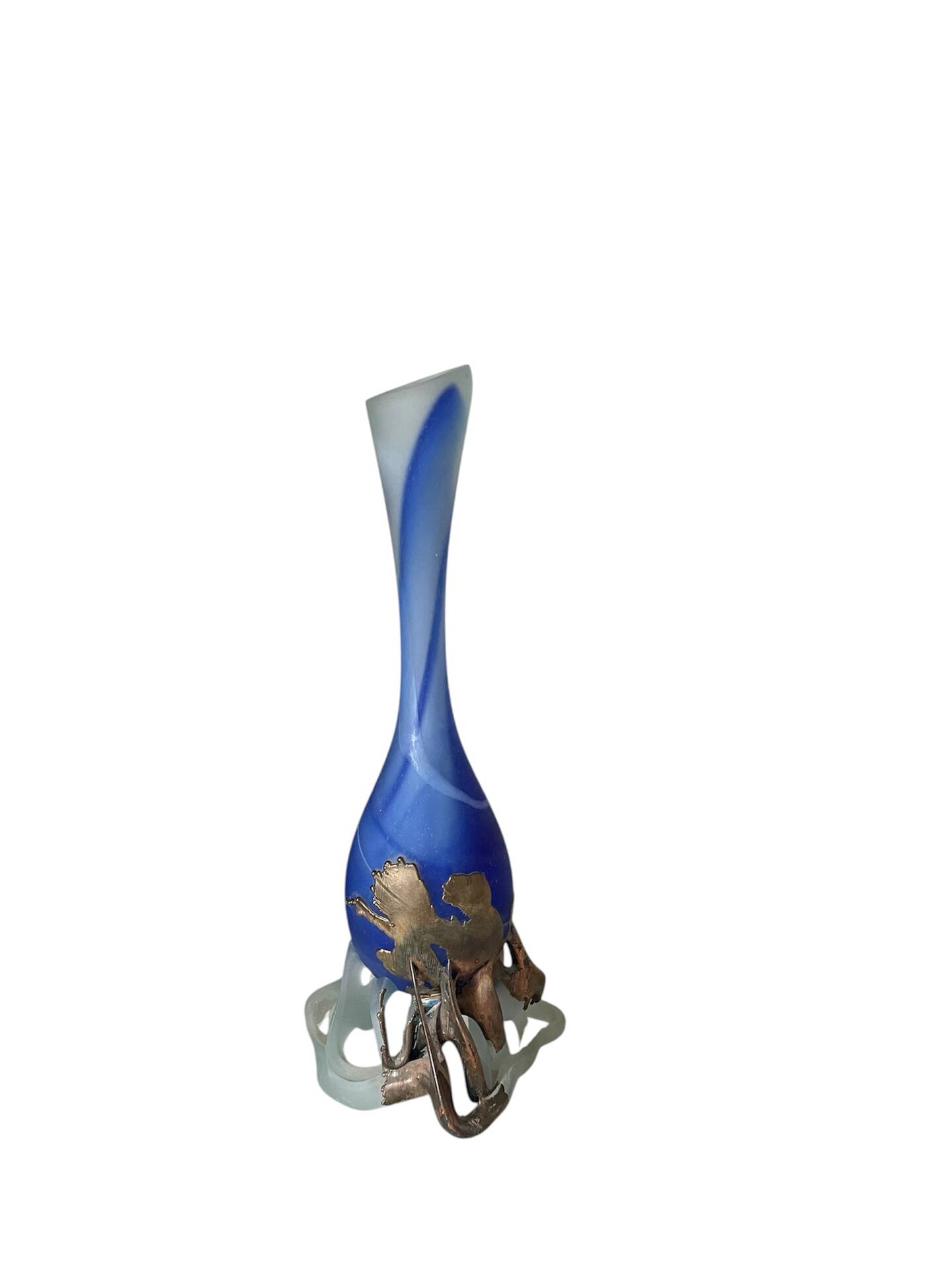 glass paste vase signed, bronze mount