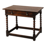 18th Century English Bobbin-Turned Oak Side Table with Bronze Hardware, Jam