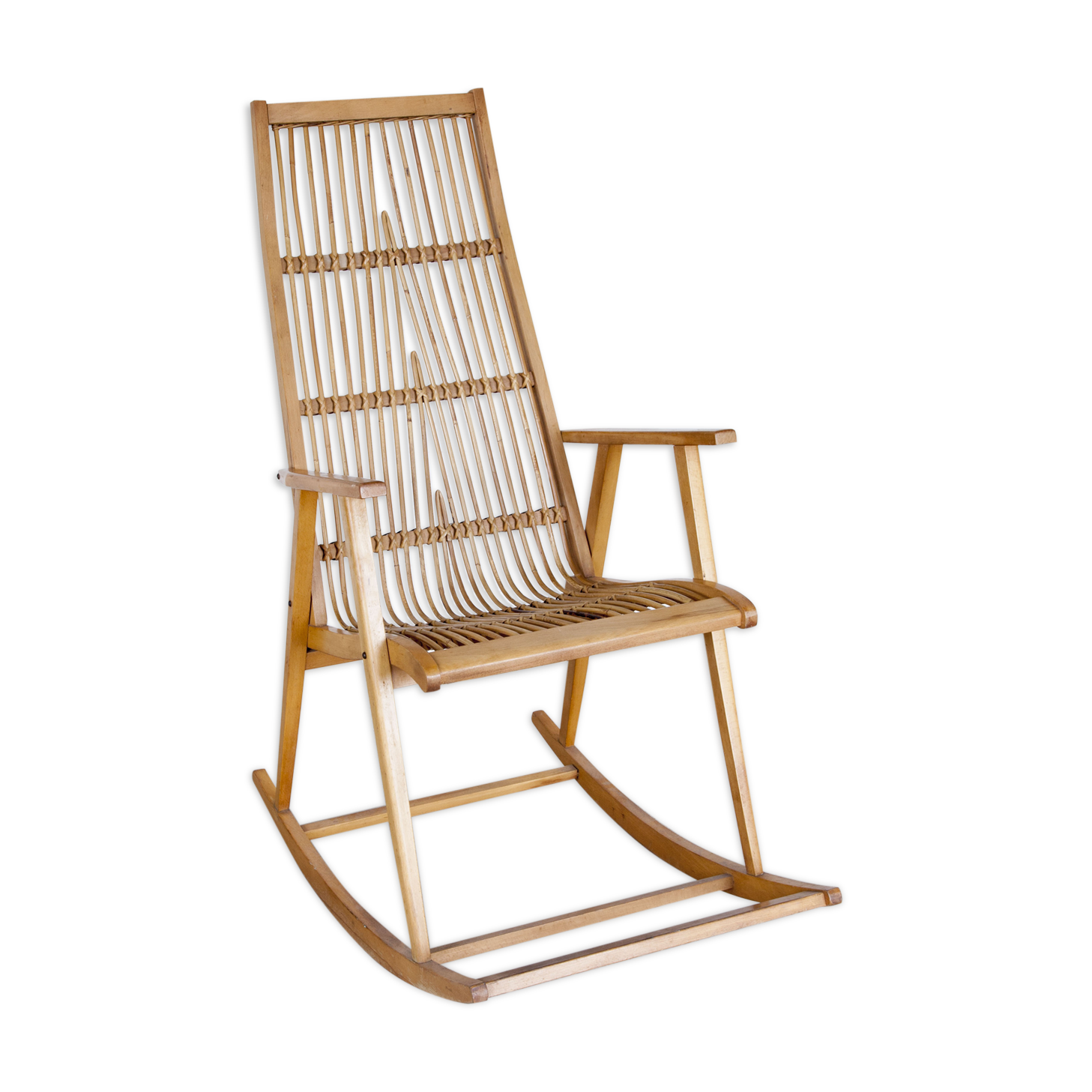 Rocking chair mid-century en rotin Allemagne 1960s