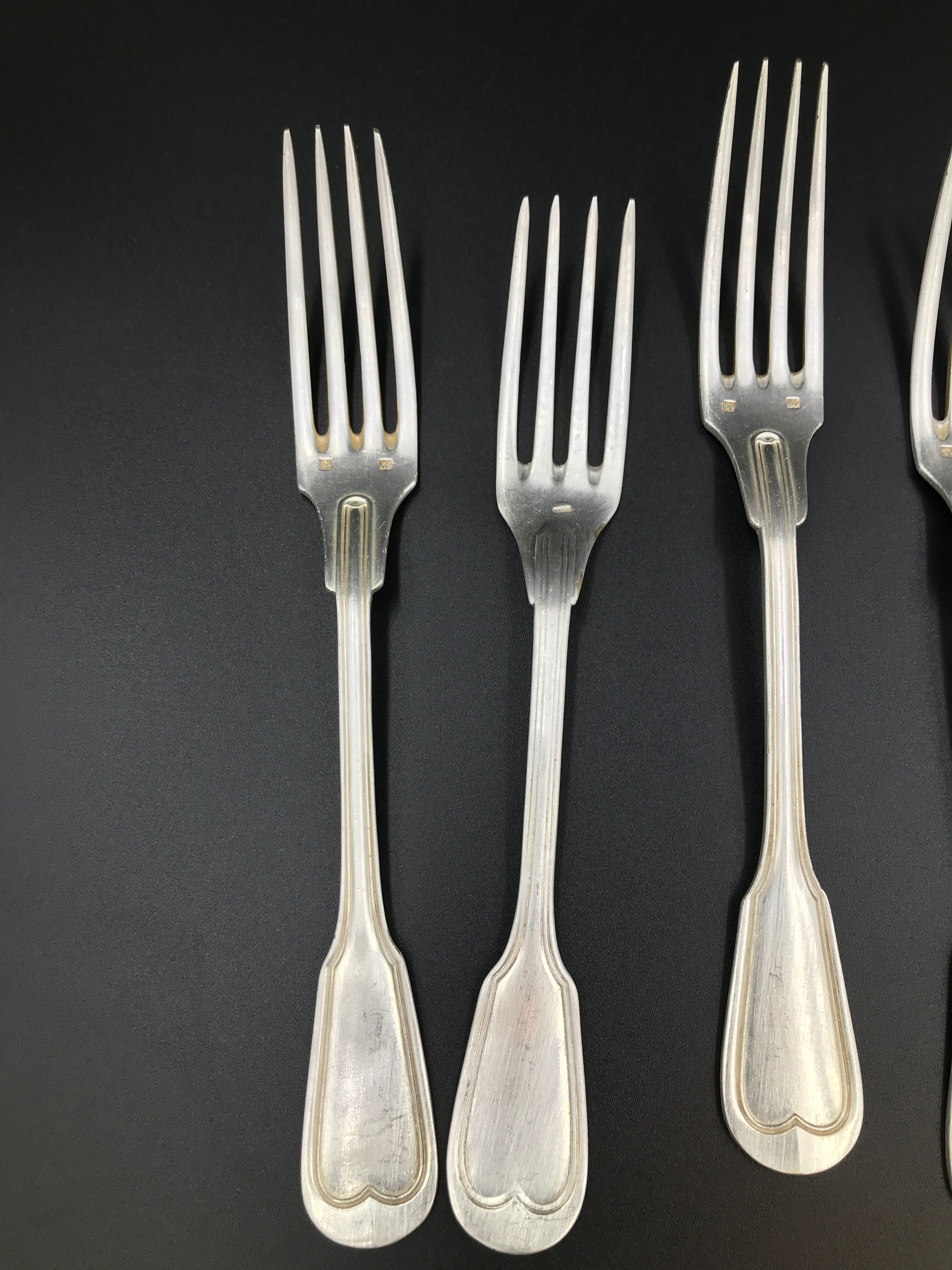 6 vintage metal silver forks