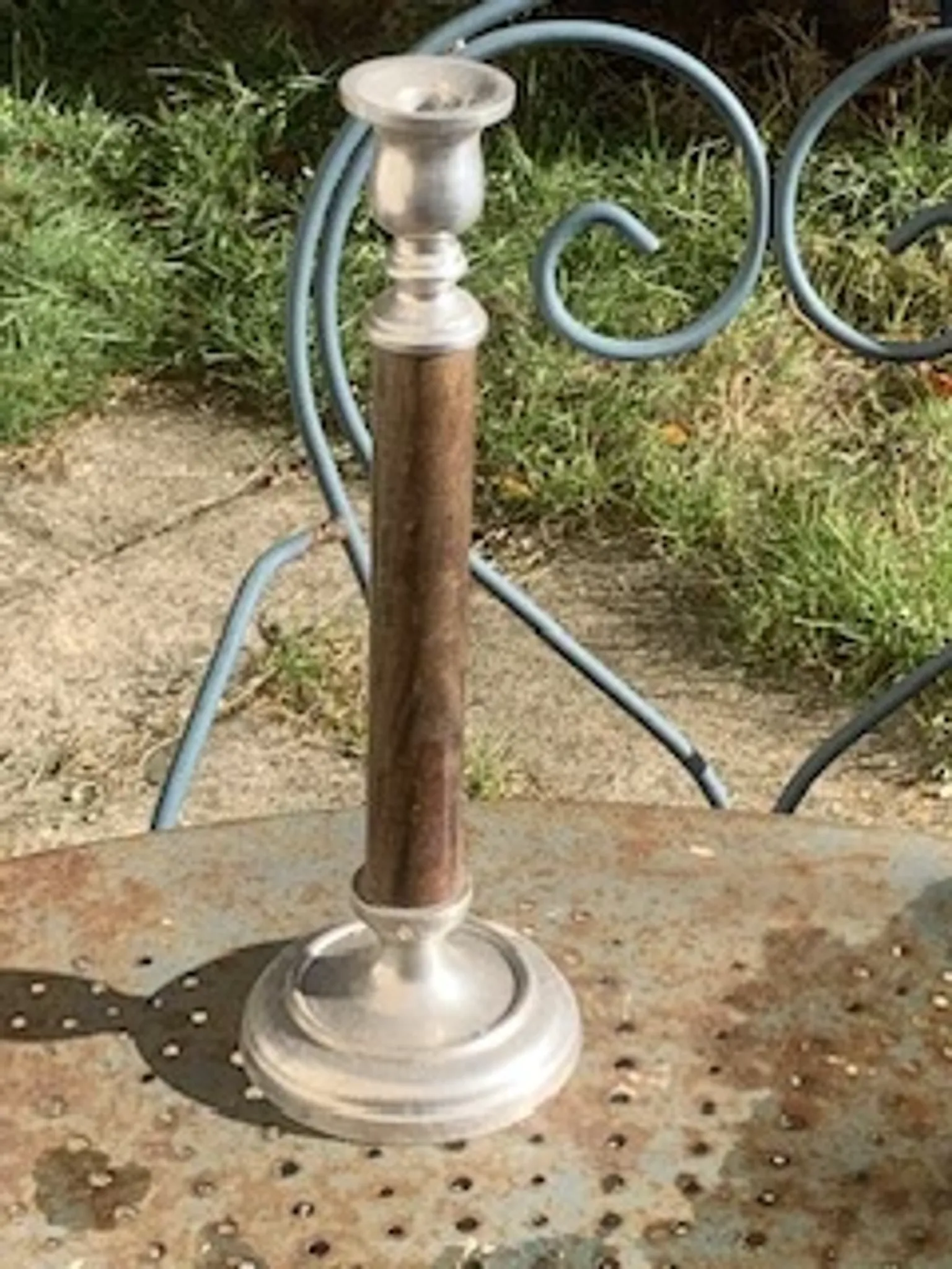 Metal and wood candlestick
