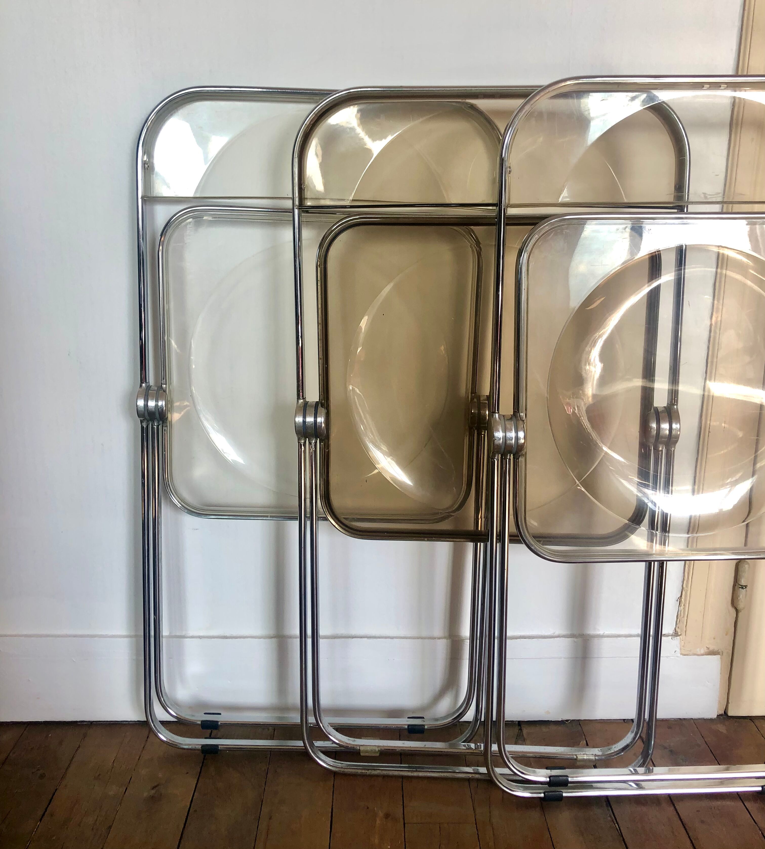 Three folding chairs Plia, Giancarlo Piretti for Castelli
