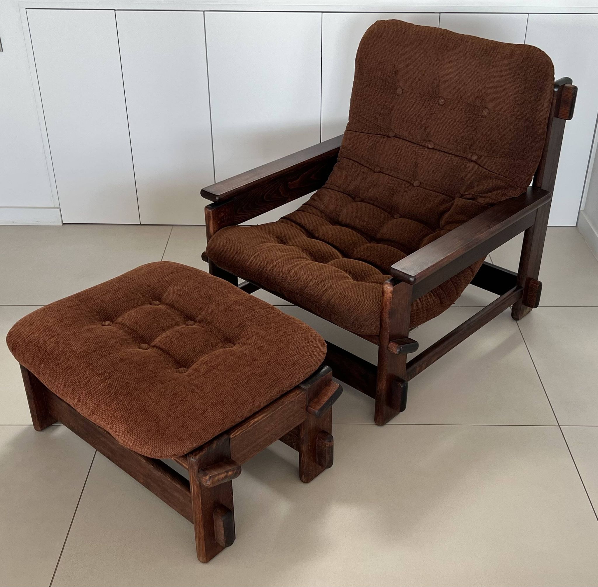 Scandinavian oak armchair and ottoman, 1960s