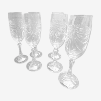 6 Champagne crystal flute from Lorraine model Gerard