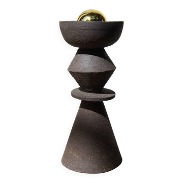 Totem lamp in chamotte black stoneware