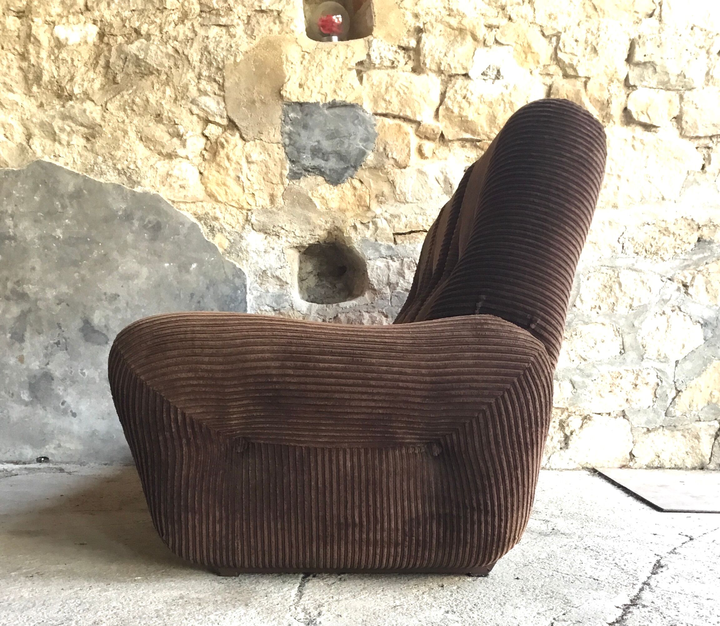3-seater space-age convertible sofa - corded brown velvet - Design 1970