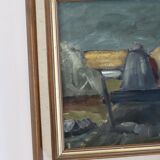 Original Swedish Mid-Century Oil on Canvas “Chair” by Jan Erik- Vintage & Framed