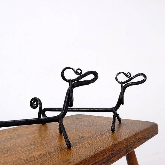Pair of wrought iron dachshund andirons