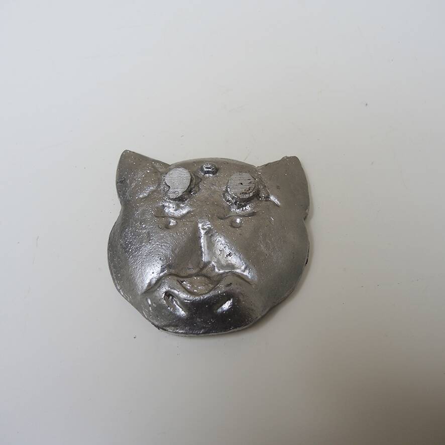 Antique Metal Cat Bowl
