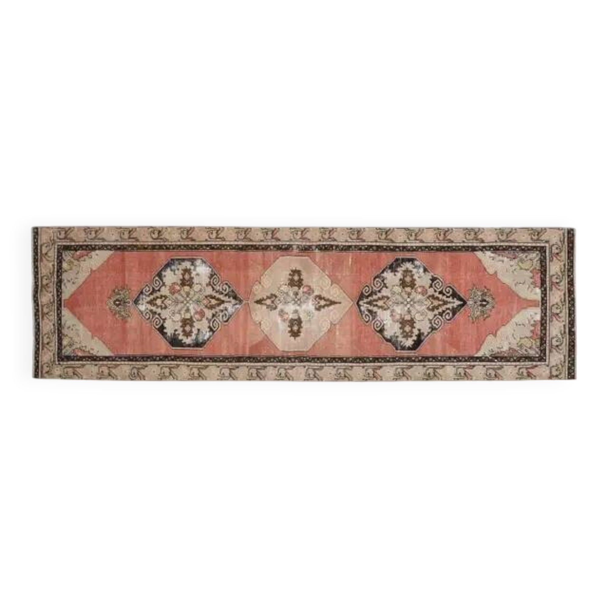 Orange Handmade Wool Turkish Vintage Oushak Runner Rug 94x324