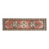 Tapis coureur vintage turc Oushak fait à la main en laine orange 94x324