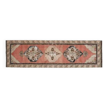 Orange Handmade Wool Turkish Vintage Oushak Runner Rug 94x324