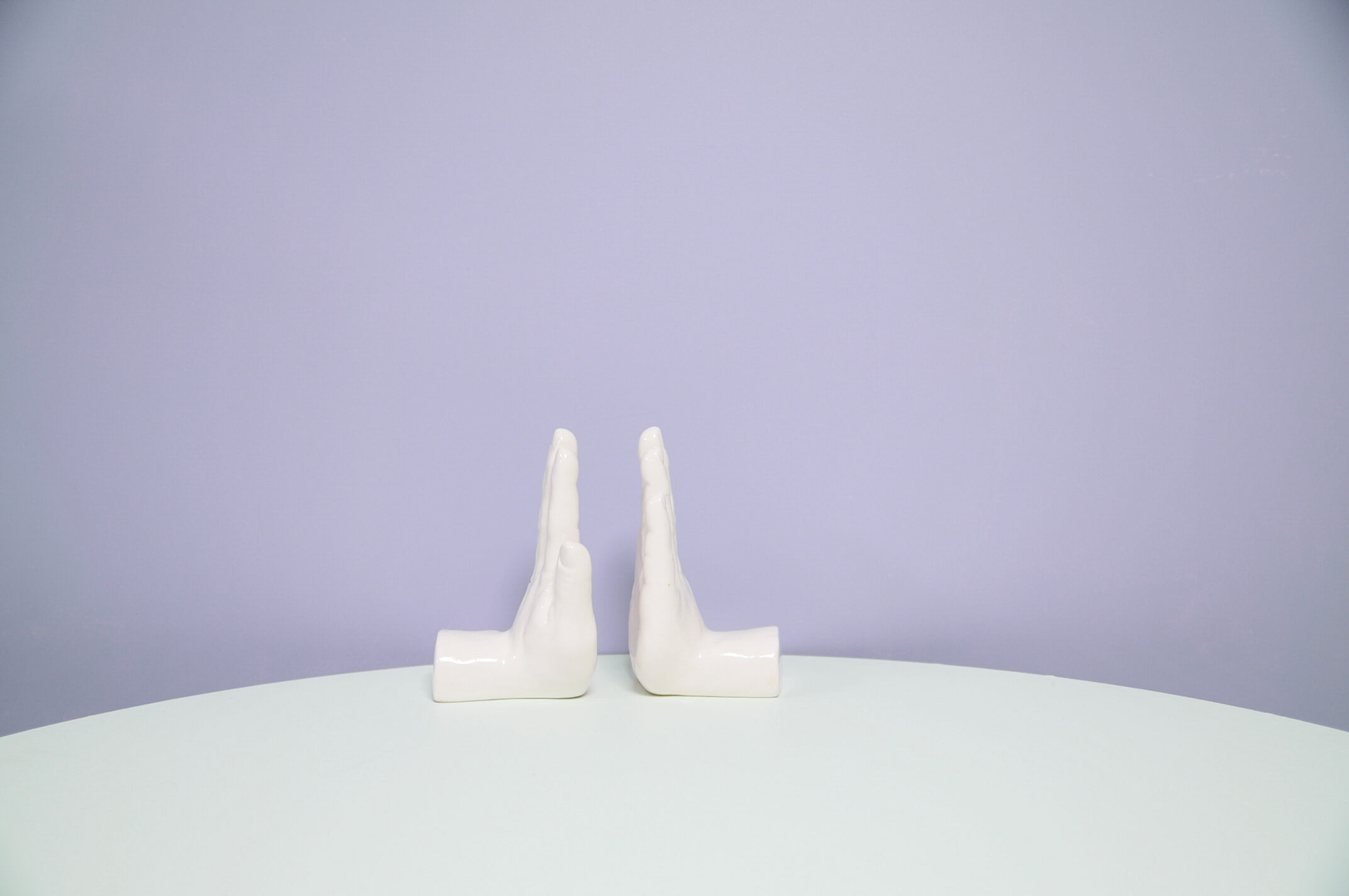 Set of 2 white porcelain hand bookends