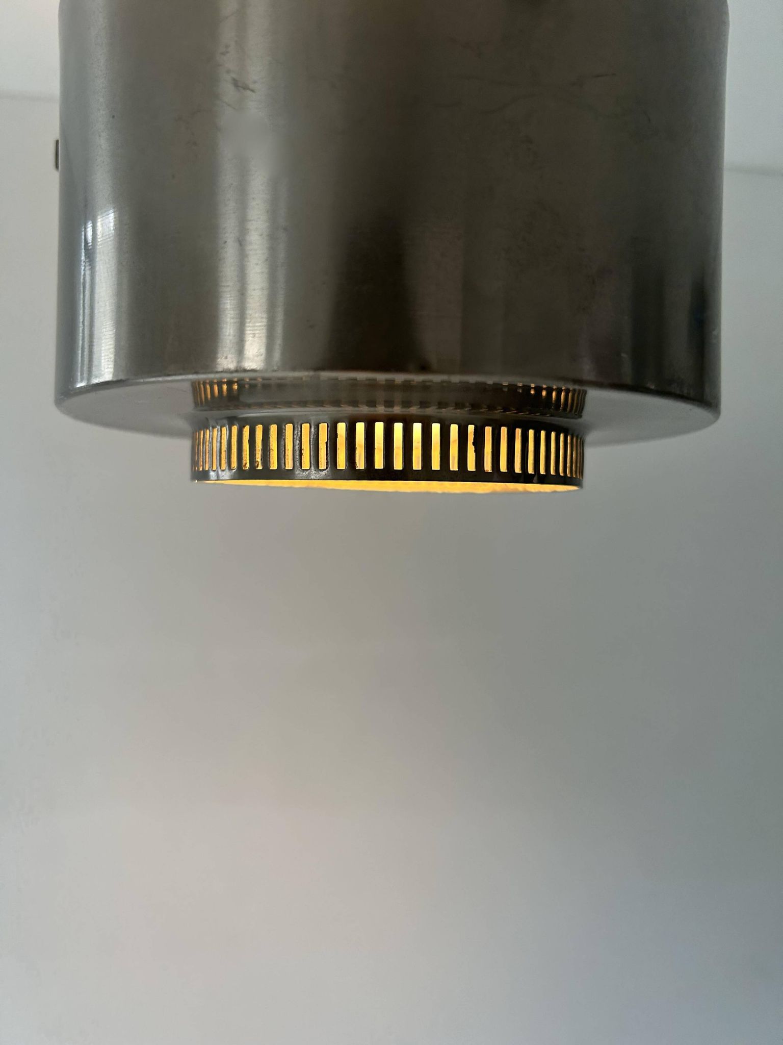 Vintage modernist chandelier, chrome metal, France 1940s