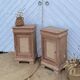 Pair of antique bedside tables / nightstands in raw wood and canework