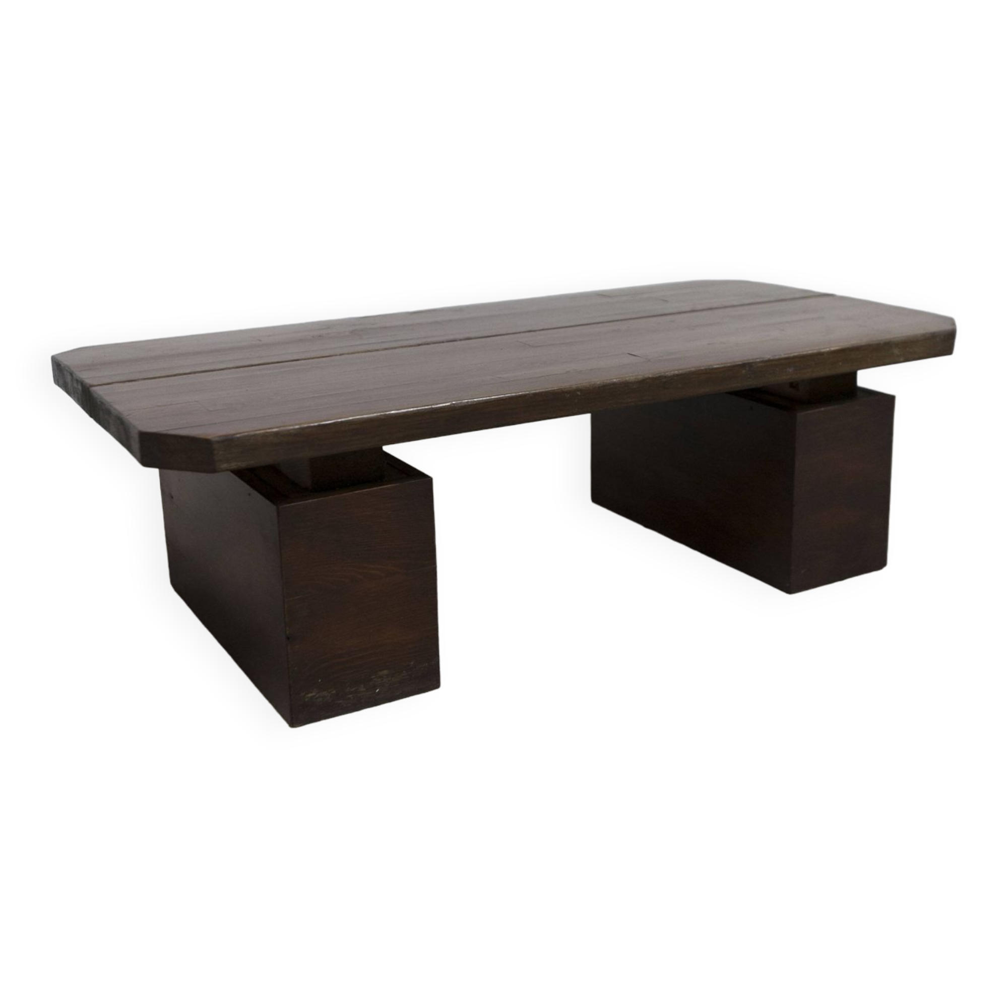 Brutalist style coffee table 1960 rectangular with cut corners