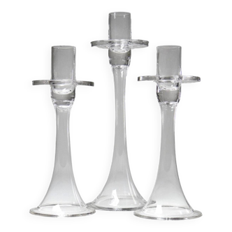 Trio of vintage crystal design candle holders