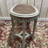 Banquette de piano Louis XVI en cannage et bois rechampi