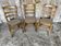 Set of 3 Antique BAUMANN Chairs Wood + Vintage Fabric Cushion Seat