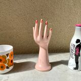 Vase baguier hand ceramic vintage pink 70s