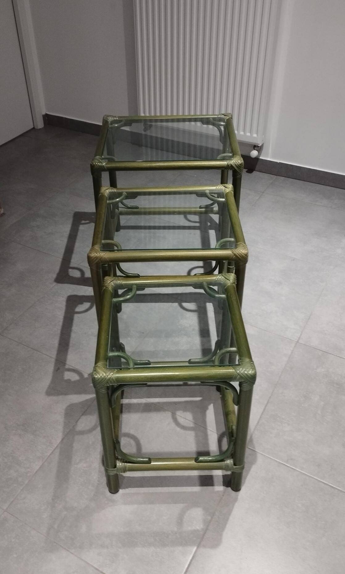 Vintage nesting table, in green colour.