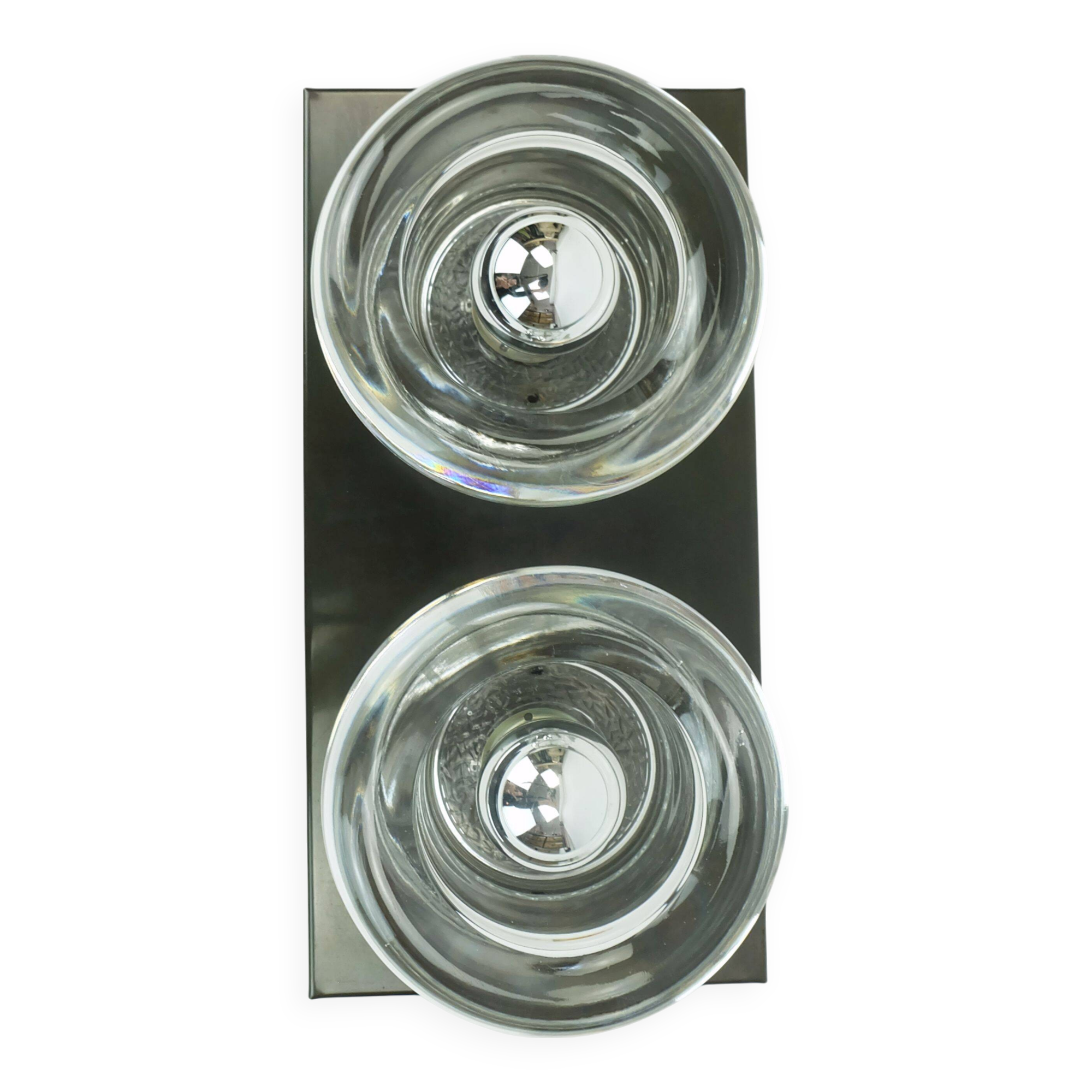 1960s 70s space age sconce by cosack-leuchten 2 thick glass shades and meta