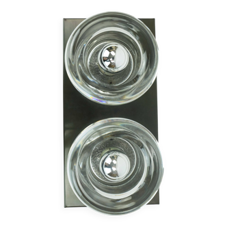1960s 70s space age sconce by cosack-leuchten 2 thick glass shades and meta