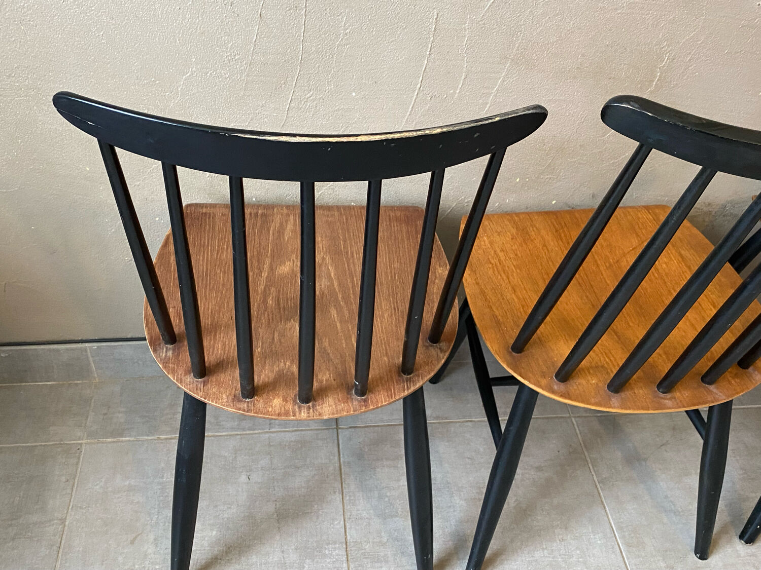 3 vintage Fanett chairs, Tapiovaara model, Stol Kamnik edition