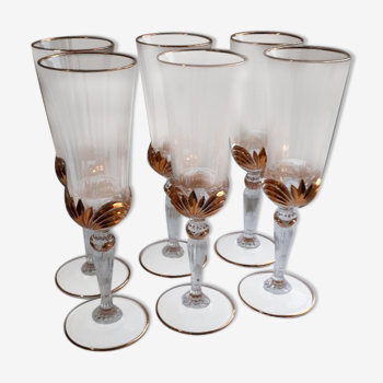 6 golden champagne flutes