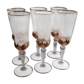 6 golden champagne flutes