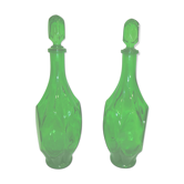 Lot de 2 carafes vintage à facettes en verre vert avec bouchons