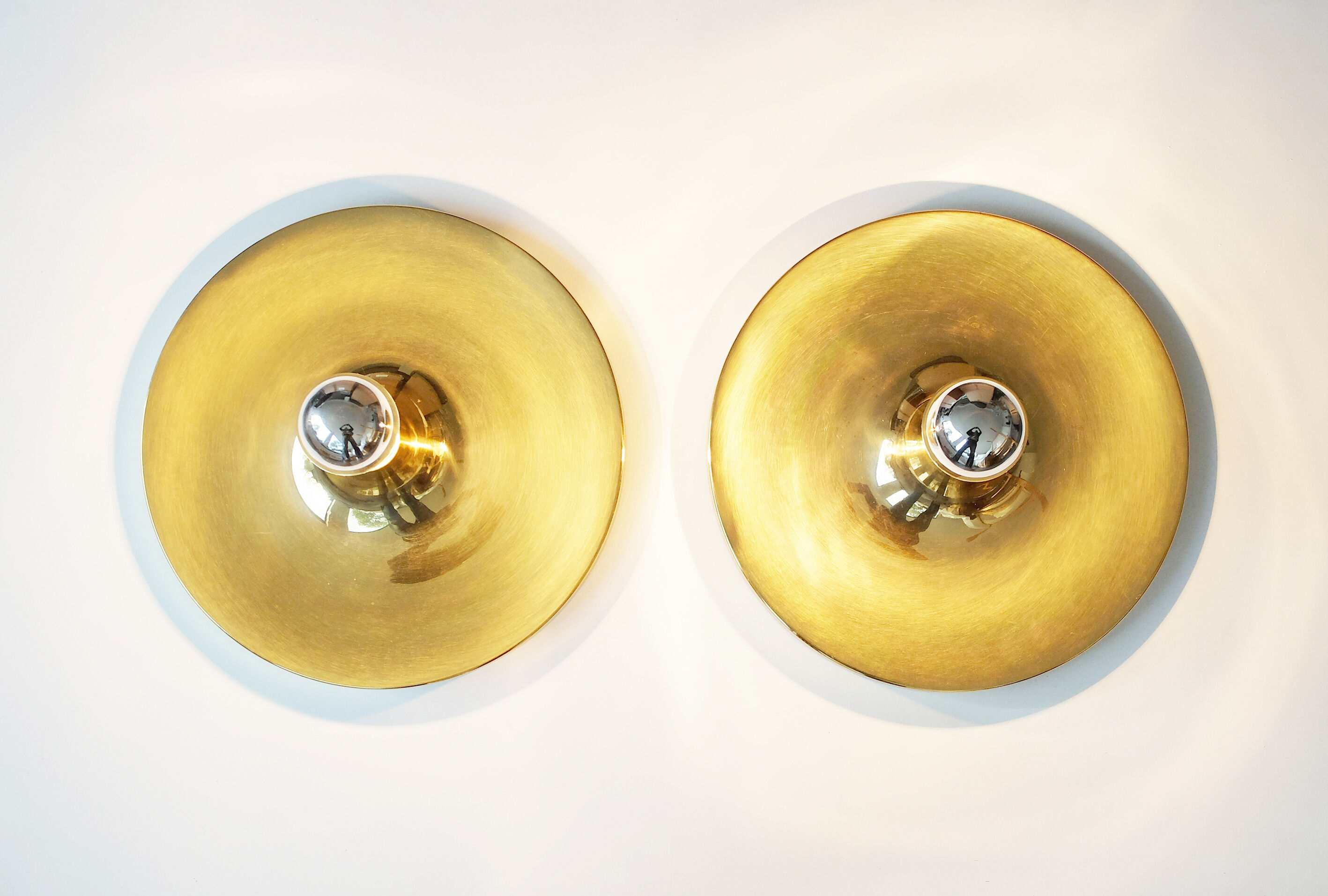 Pair of gold space-age wall lamps flush light gold sölken leuchten germany