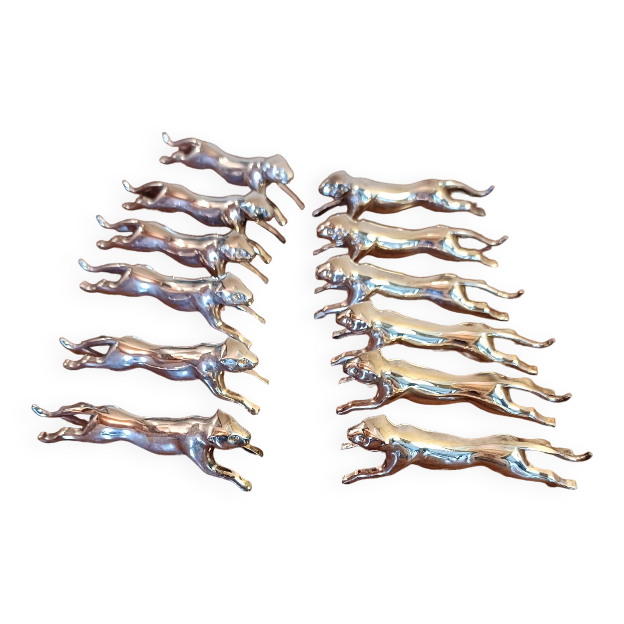 12 silver metal cat knife holders