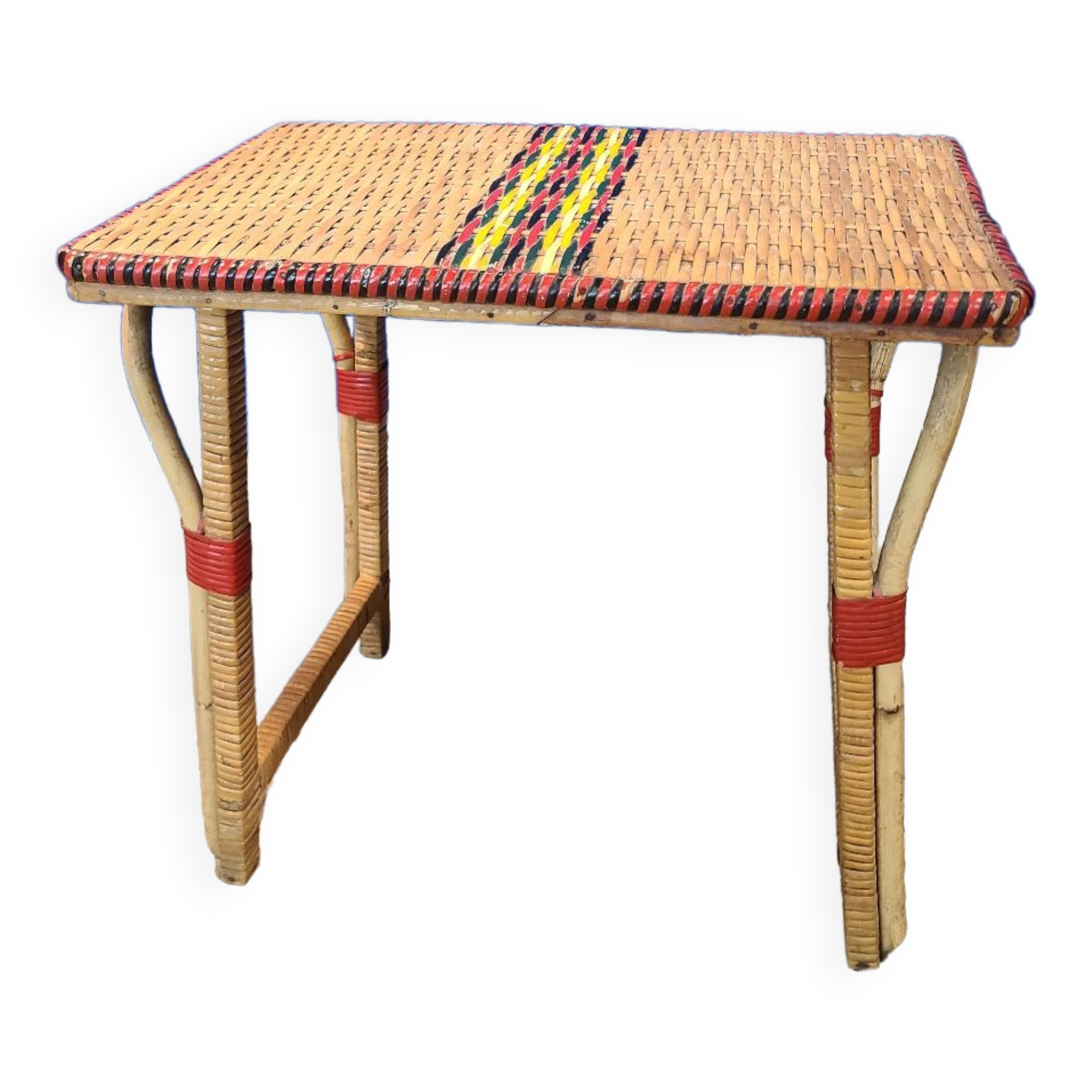 Bout de canapé, table appoint, tabouret rotin vintage 1970 style Bagatelle