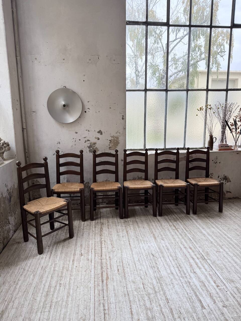 Straw chairs oak 1940s Dudouyt