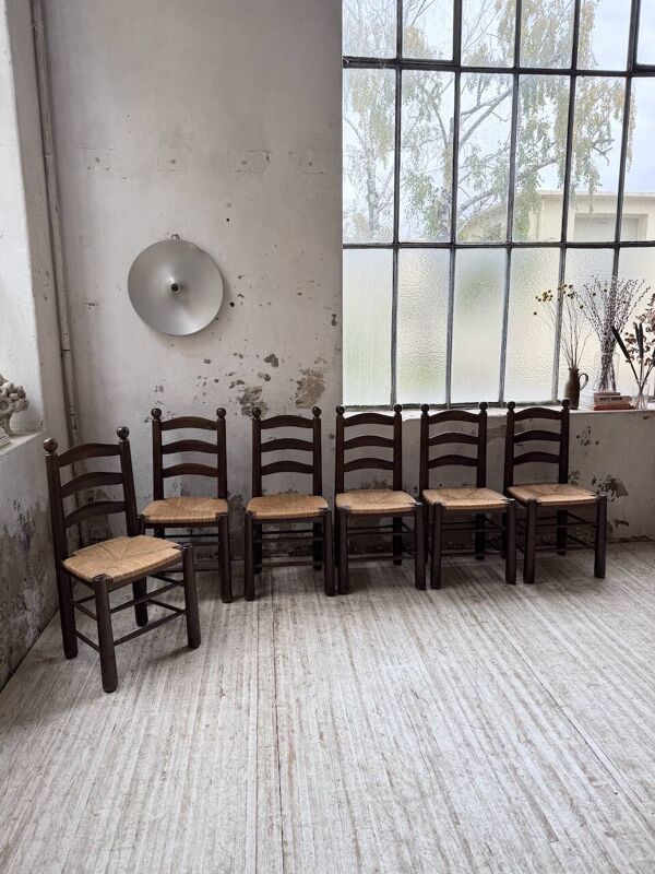 Chaises paille chêne années 40 dudouyt