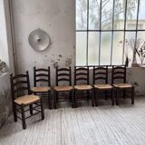 Straw chairs oak 1940s Dudouyt