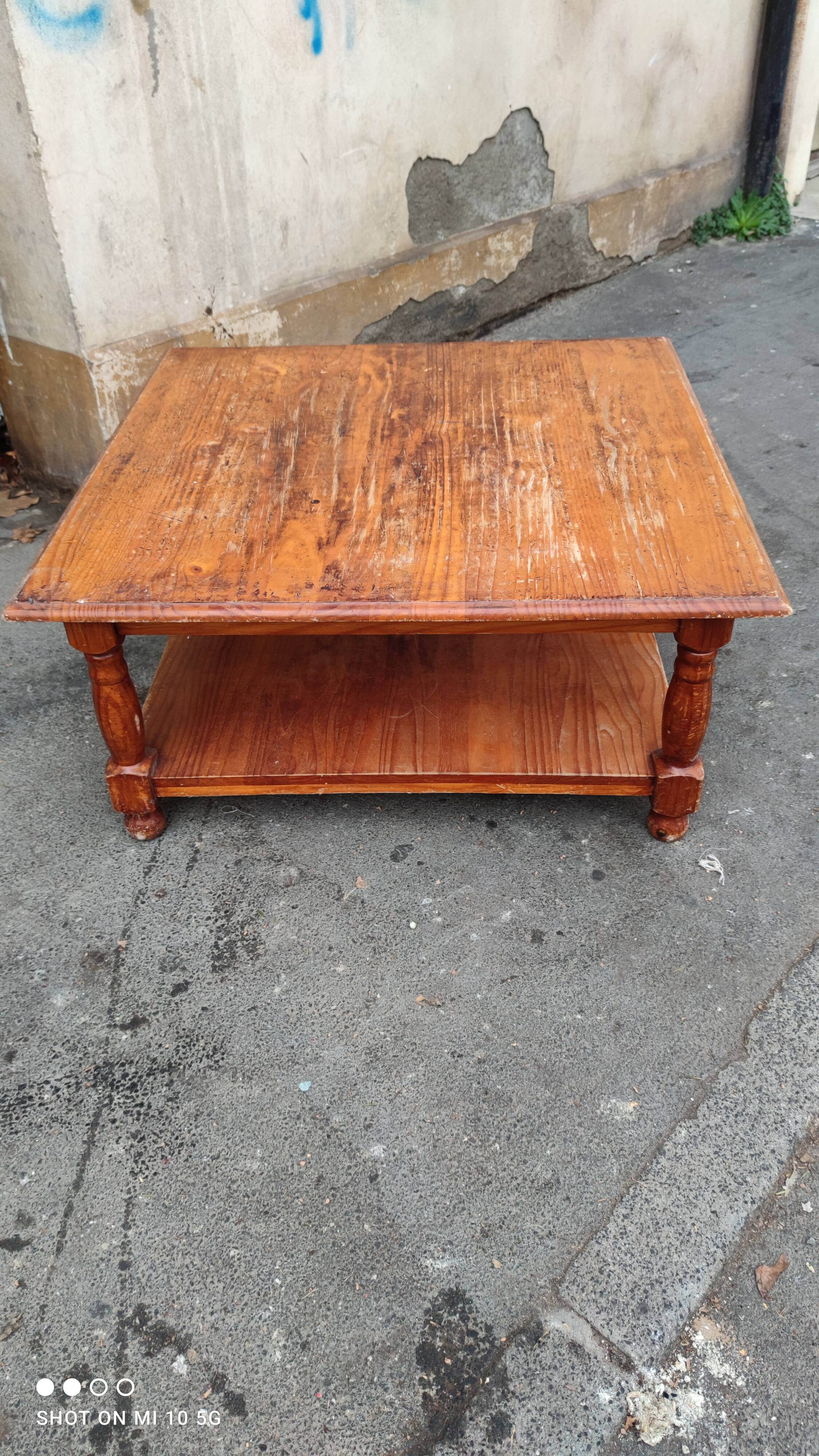 Table basse carré en sapin double plateau